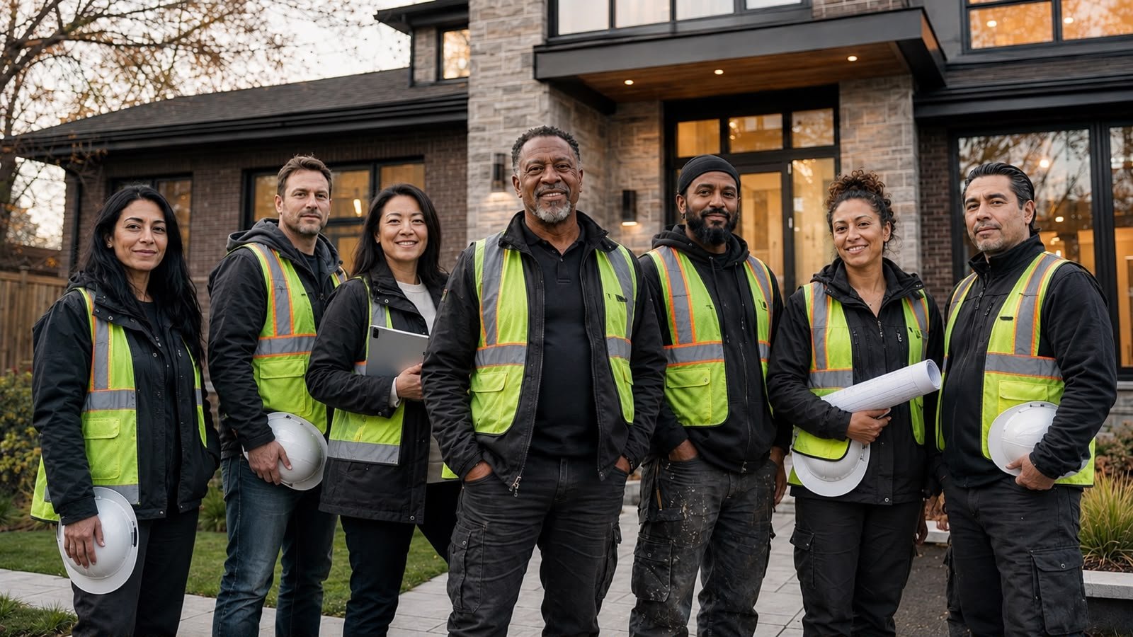 Representative image of a multicultural Ontario design-build team at a completed residential project