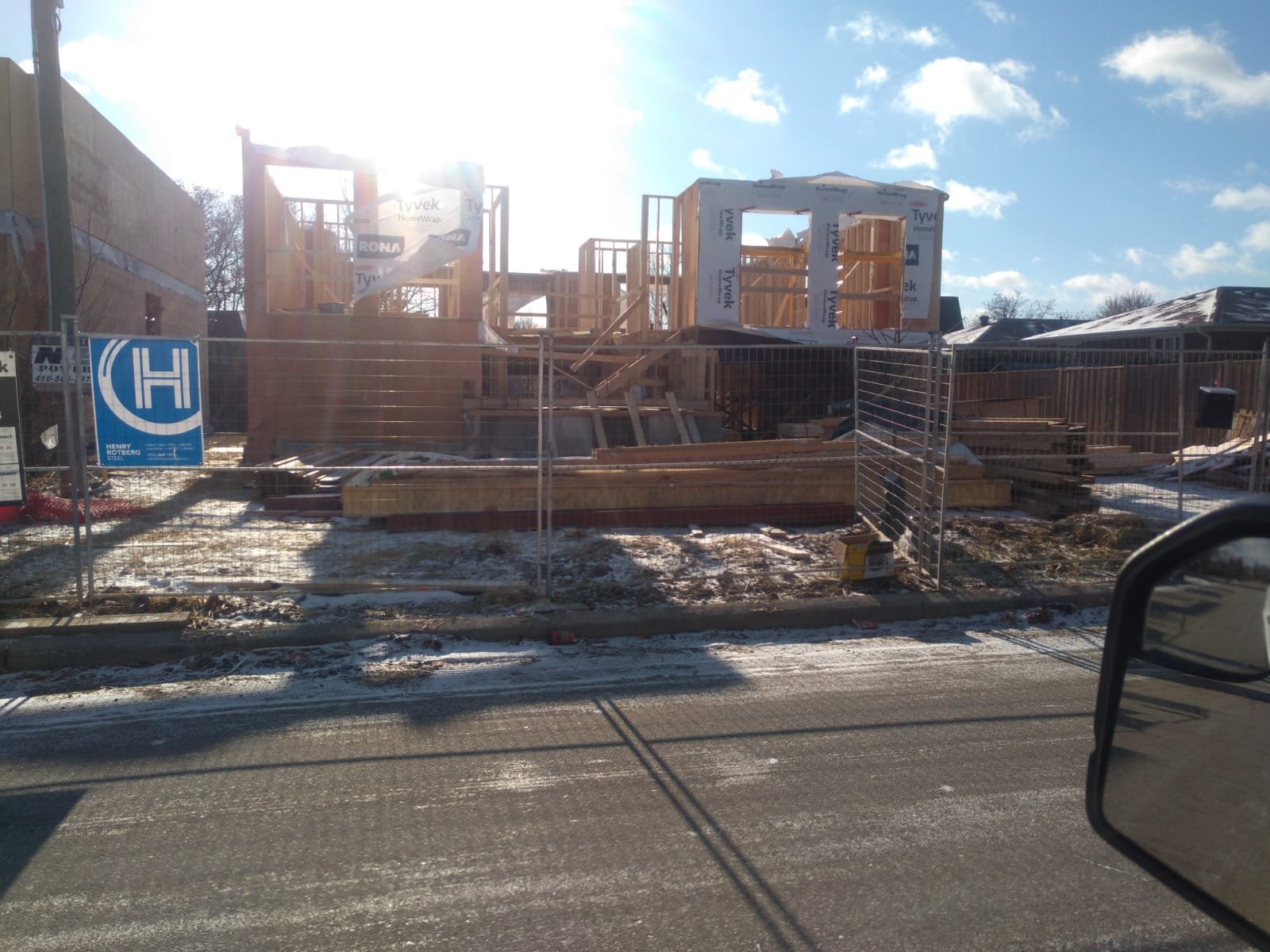 Street-view of a residential property in framing stage