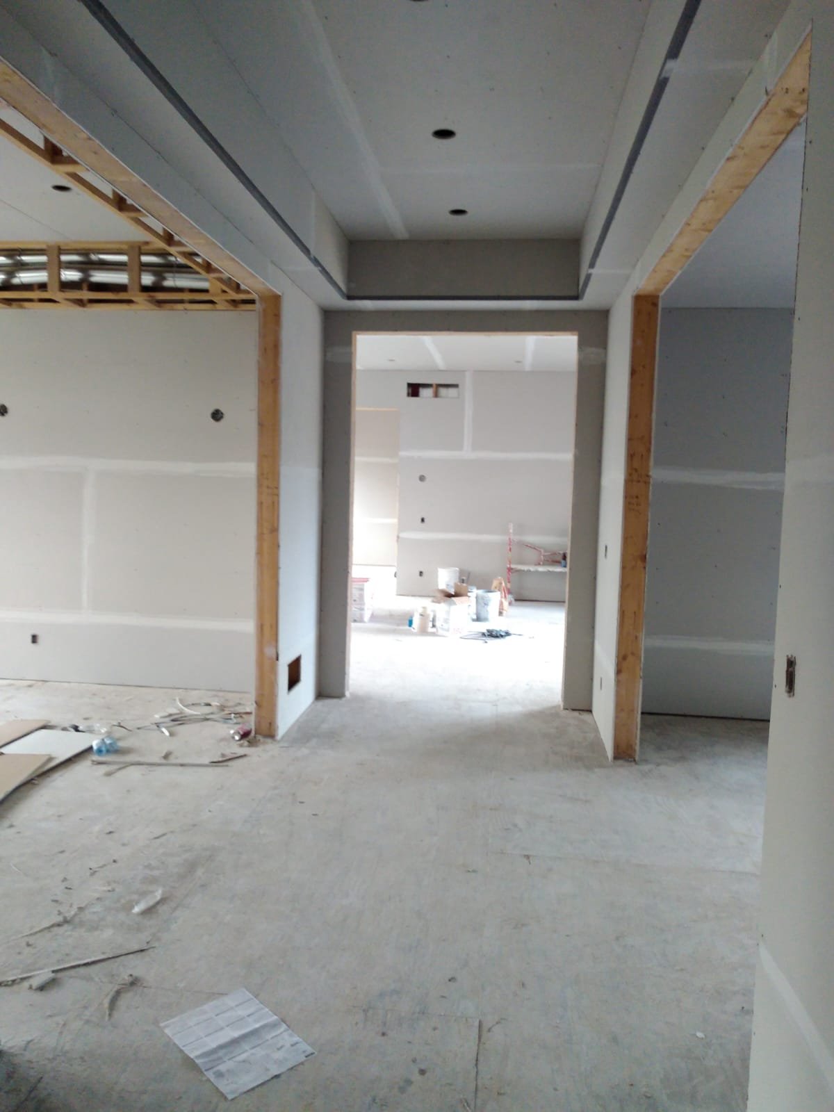 Interior openings and partitions at drywall stage during renovation