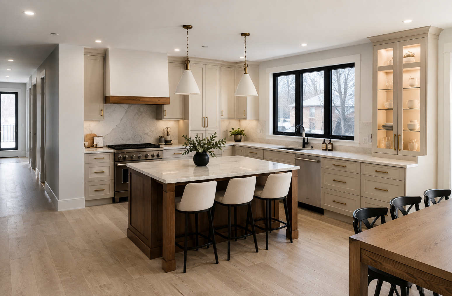 Completed kitchen renovation with updated cabinetry, counters and lighting in Ontario