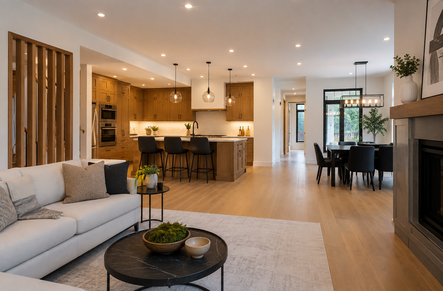 Whole-home renovation interior with cohesive finishes and an improved layout in Ontario