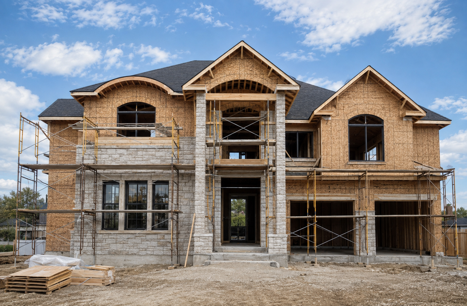 Custom home structure progressing through coordinated construction