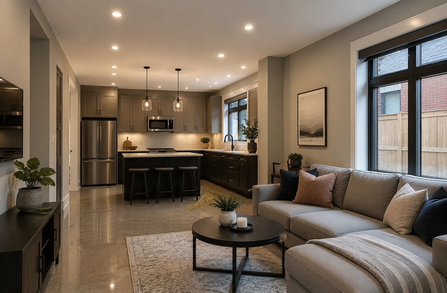 Warm compact living interior designed for independent family accommodation