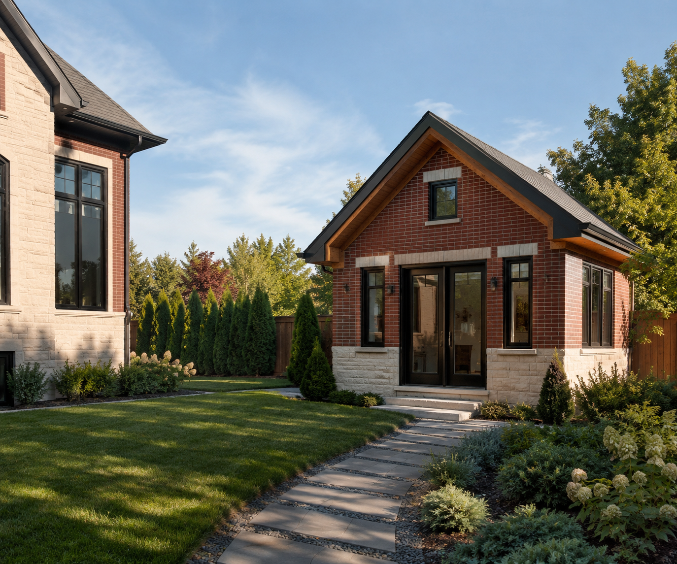 Modern detached garden suite in a landscaped Ontario backyard