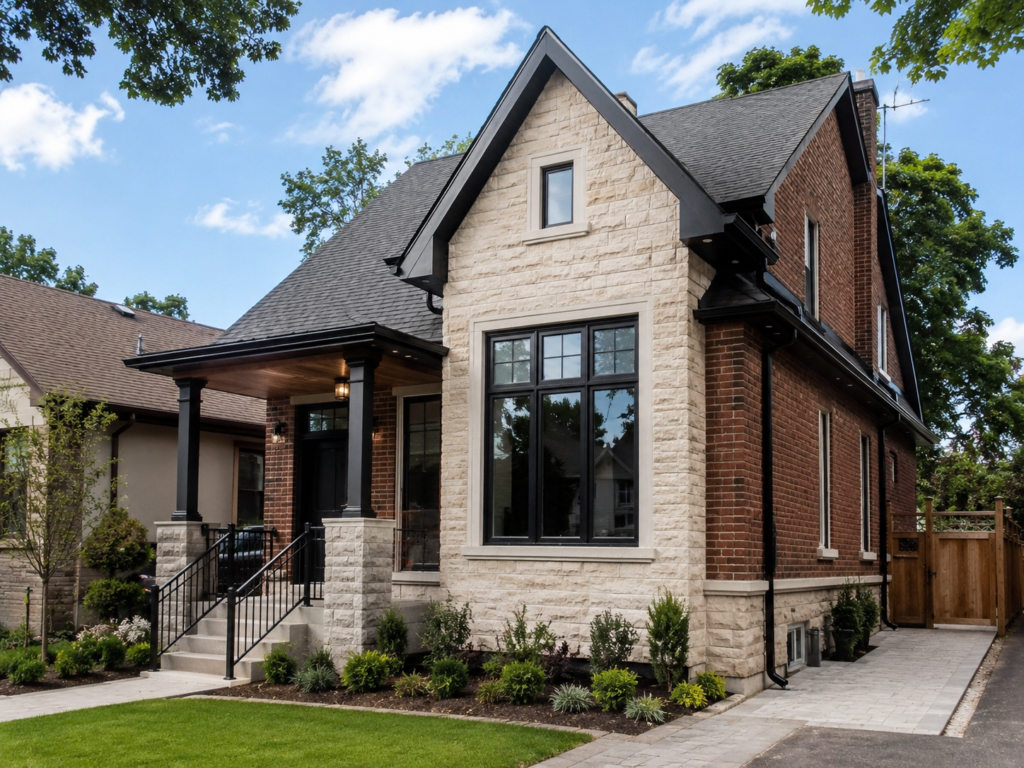 Renovated older Ontario home with refreshed masonry, new windows and upgraded entry details
