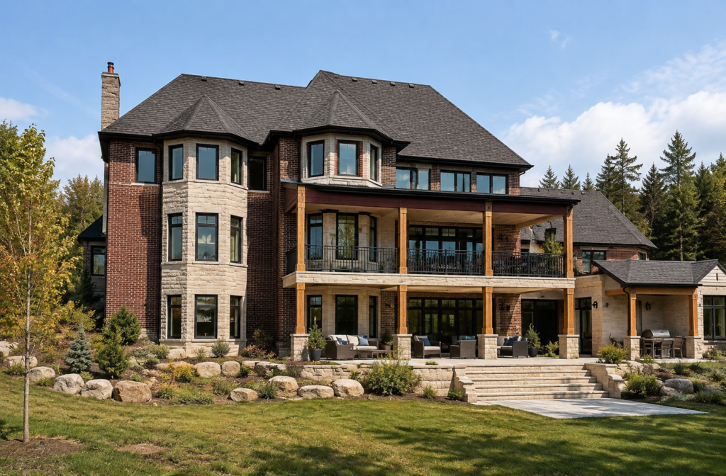 Renovated Ontario cottage property with stone, wood accents, large windows and covered outdoor space