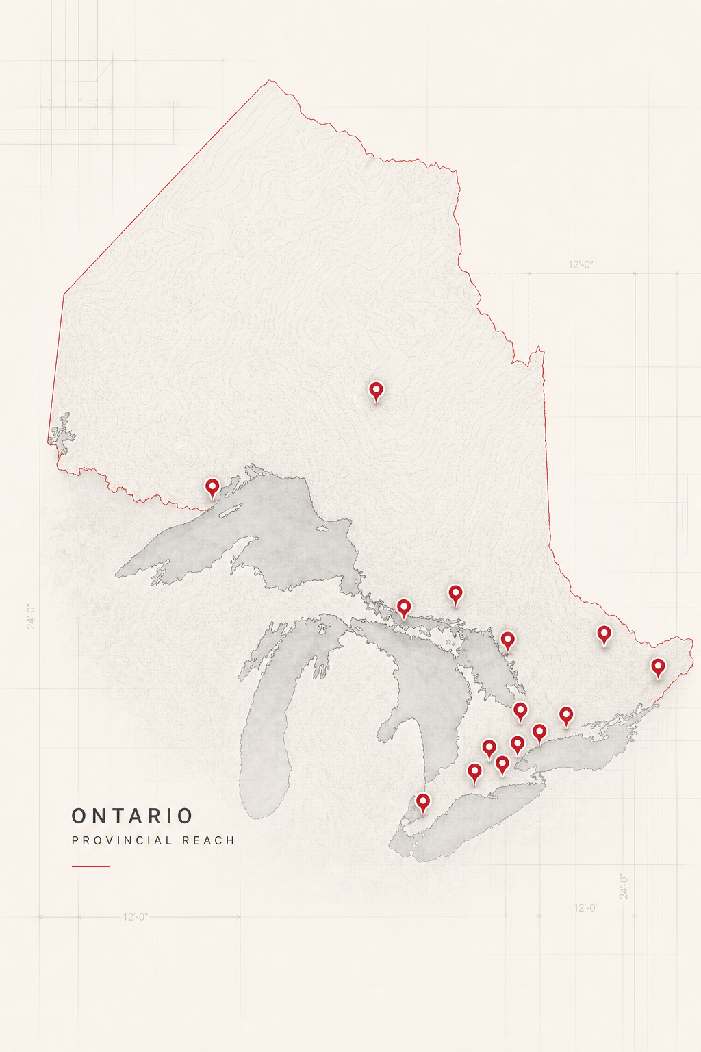 Map showing Providential Design Build service regions across Ontario